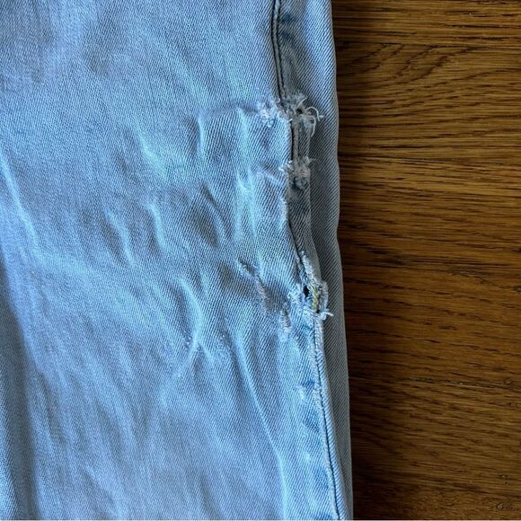 Women's Light Blue Distressed Straight Leg Jeans - Picture 7 of 13